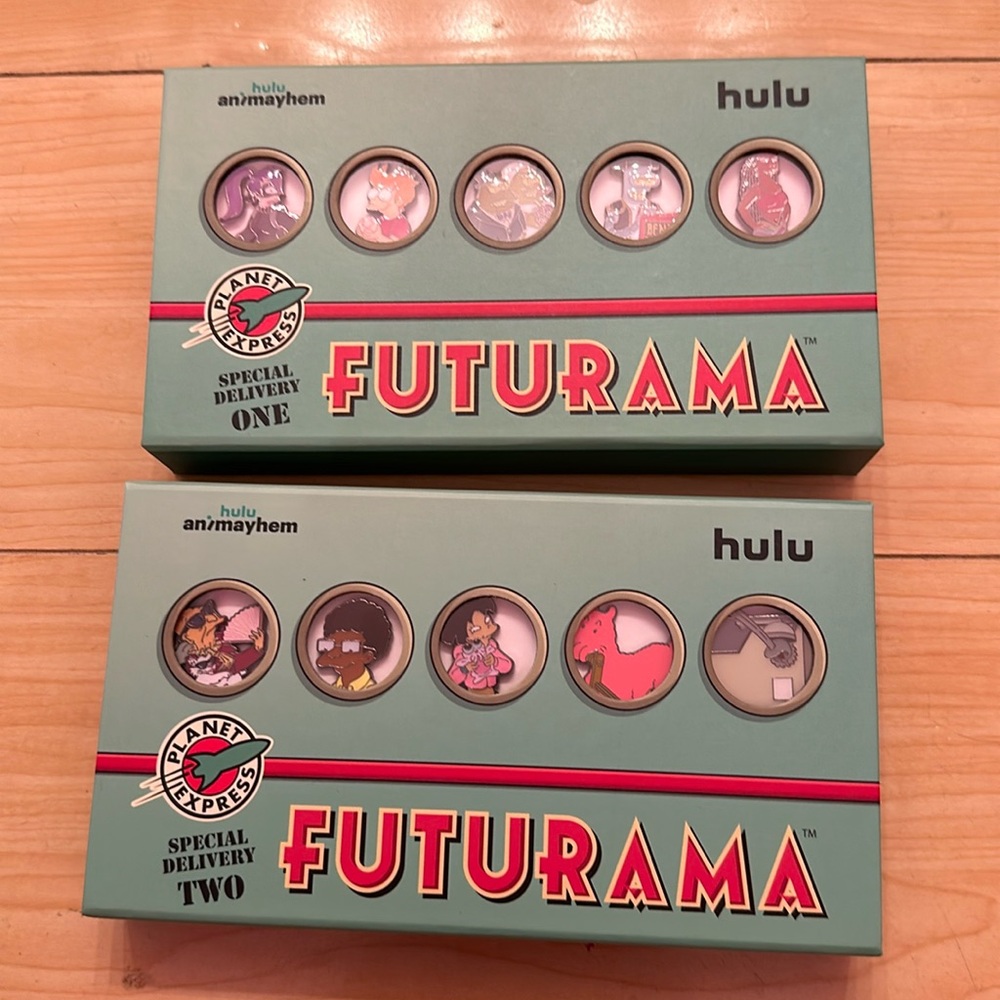 🚀FUTURAMA FULL PROMO PIN SET— SAN Diego Comic Con 2024 Hulu box sets 1&2 NWOT